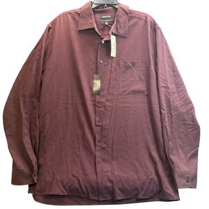 Murano Silk Button Up Shirt Mens 2XLT Burgundy Long Sleeve Washable Luxury Tall